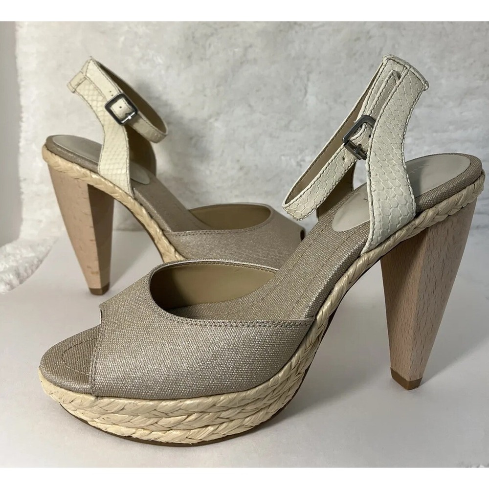 Nine West Textile Snakeskin Ankle Strap Woven Platform Chunky Sandal Heel Sz 8 - Picture 3 of 11